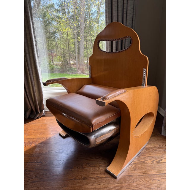 Giancarlo De Astis Attributed Aviation Chair and Ottoman Made From Dc-6 Engine Air Scoop For Sale - Image 4 of 8