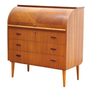 1960s Mid Century Swedish Modern Toll Top Secretary Desk by Egon Ostergaard For Sale