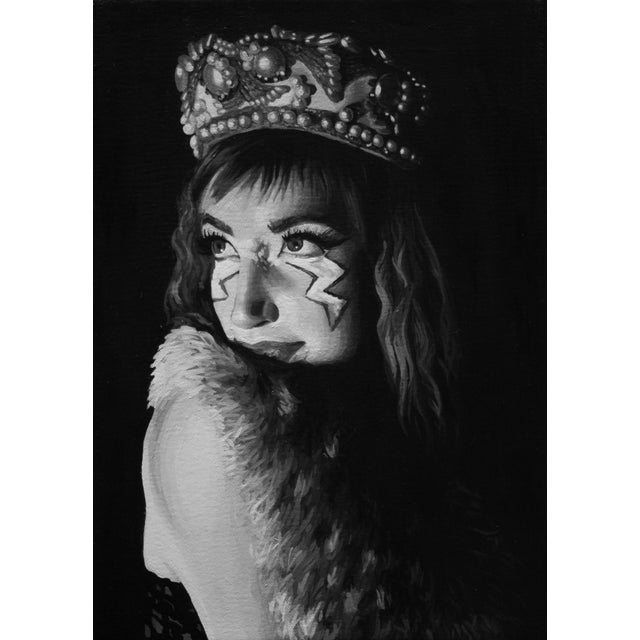 Nori I by Rebecca Mason Adams | Acrylic Portrait of a woman with face paint and a crown For Sale