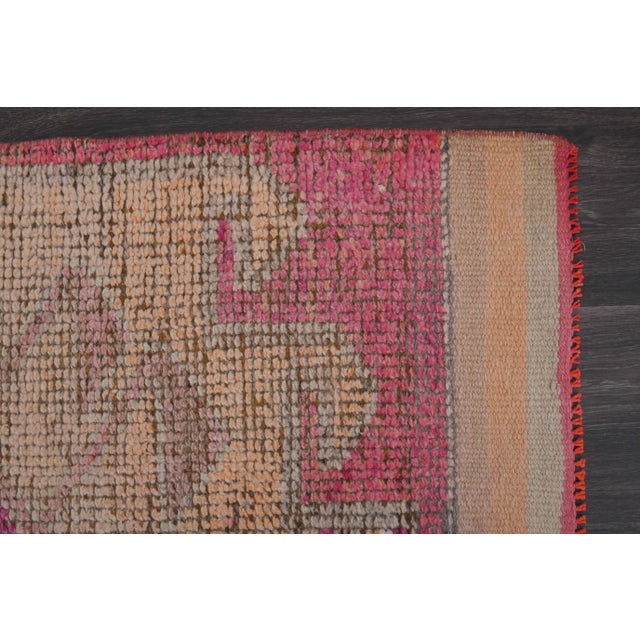 1970s Vintage Turkish Hand-Knotted Wool Cotton Pink Runner Rug For Sale - Image 9 of 11