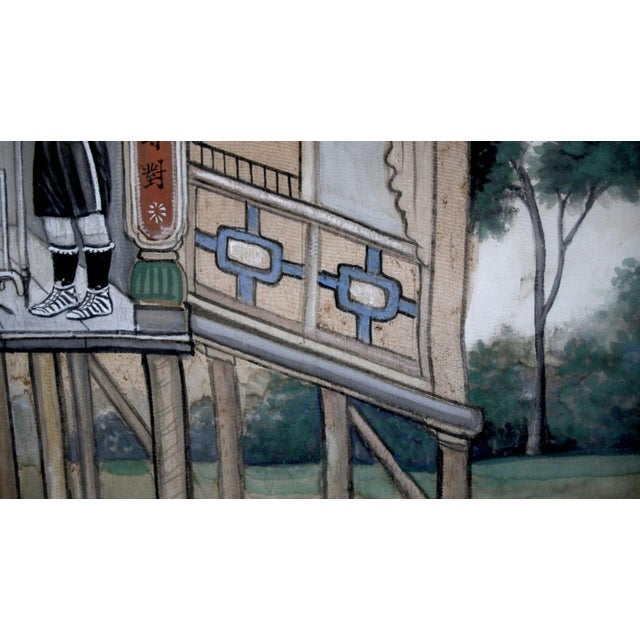 Wood 19th Century Painting of Men in Armory in Gilt Burl Frame, from Laos or Thailand For Sale - Image 7 of 9