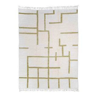 Architectural Maze Hand-Knotted Moroccan Wool Rug | 11'10" X 8'10" | One of a Kind For Sale