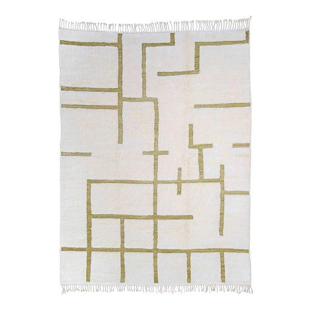 Architectural Maze Hand-Knotted Moroccan Wool Rug | 11'10" X 8'10" | One of a Kind For Sale