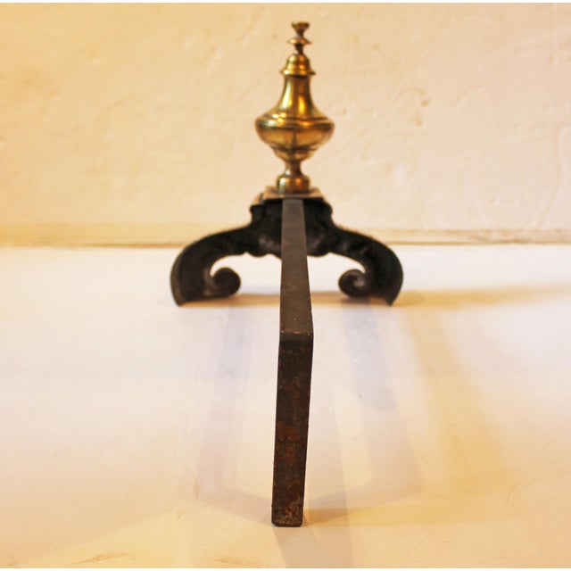 Circa 1860-80 Pair of French Baroque Revival Cast Brass Andirons For Sale In Raleigh - Image 6 of 7
