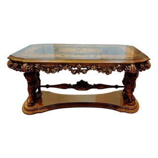 Antique Italian Baroque Style Coffee Table Hand Carved Whit Inlay For Sale
