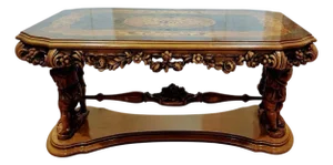 Antique Italian Baroque Style Coffee Table Hand Carved Whit Inlay
