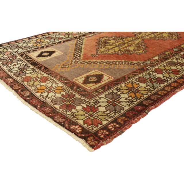 Vintage Turkish Oushak Accent Rug with Rustic Spanish Revival Style 03'07 X 06'01. Warm and inviting combined with rustic...