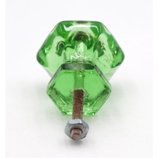 Vintage 1.375 In. Hexagon Green Glass Cabinet Knob For Sale - Image 4 of 4