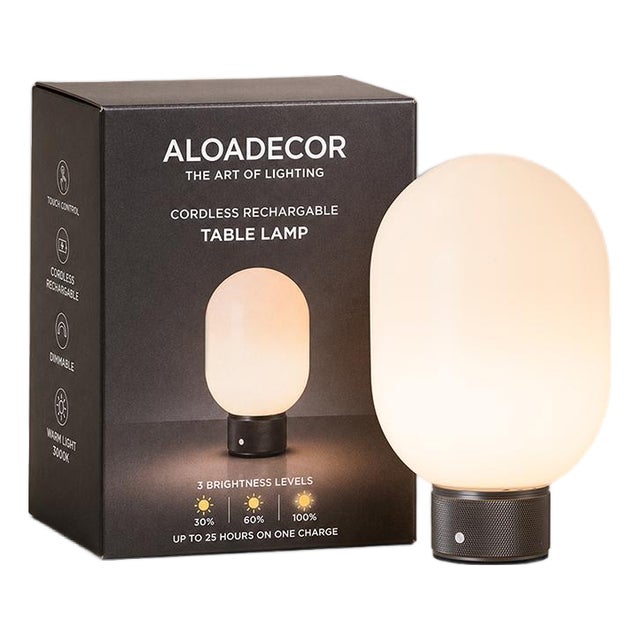 Aloadecor Modern Opal Glass Cordless Rechargeable Table Lamp Unique/Statement Dimmable Led Bedside Lamp For Sale