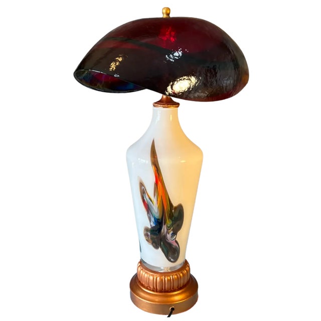 Murano Oval Art Glass Wine Colored Mushroom Abstract Table Lamp For Sale - Image 9 of 18