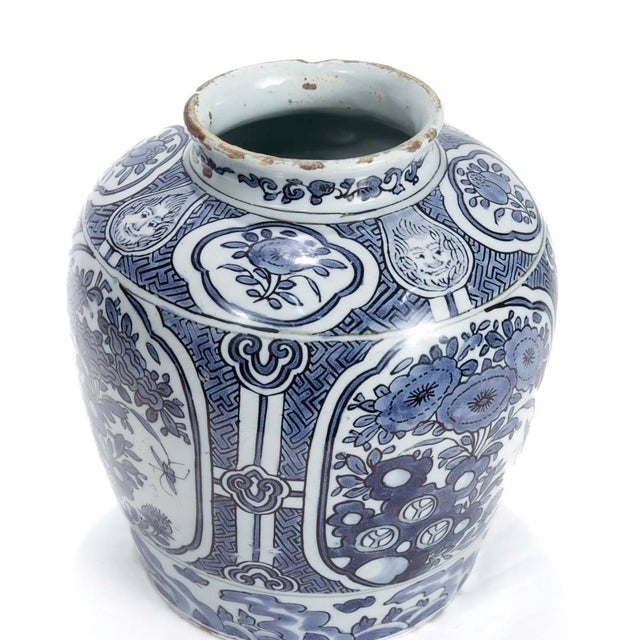 Mid 18th Century Antique 18th Century Blue & White Dutch Delft Chinoserie Jar or Vase For Sale - Image 5 of 8