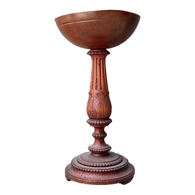 Vintage Carved Wood Pedestal Bowl For Sale
