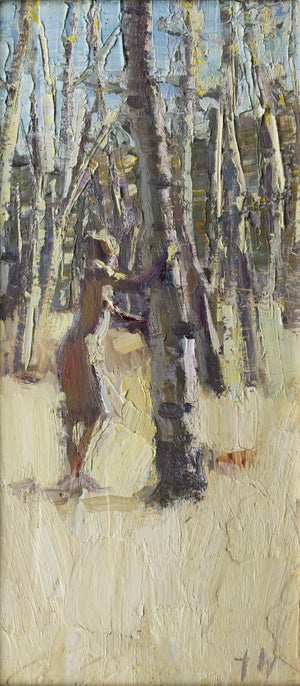 Amongst Aspens by Tiffany Williams | Oil on panel Painting of a figure near aspen trees