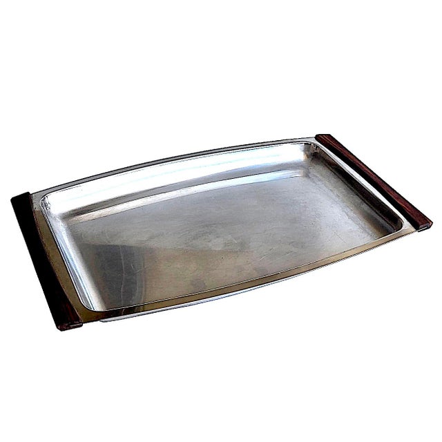 1960s Stelton Denmark Stainless Steel Tray With Rosewood Handles Designed by Arne Jacobsen For Sale In Miami - Image 6 of 12