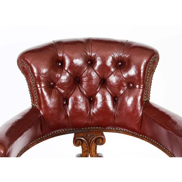 Wood 19th Century Victorian Oak Leather Desk Chair For Sale - Image 7 of 18