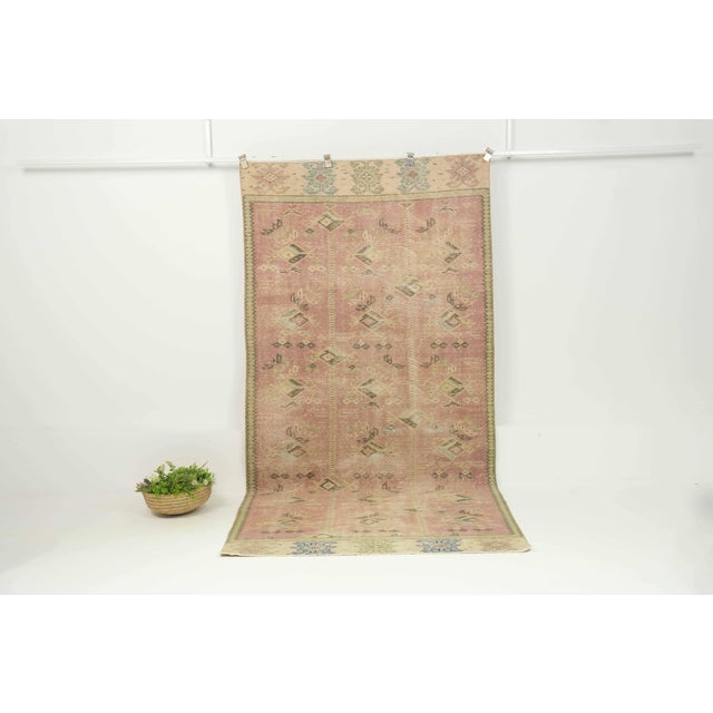 1970s Vintage Turkish Handmade Wool Cotton Pink Area Rug For Sale - Image 4 of 13