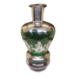 Vintage Green Murano Glass Liqueur Decanter With Silver Overlay