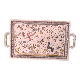 Vintage Bernardos Hand-Painted Portuguese Ceramic Tray — Faience Folk Art Decor For Sale