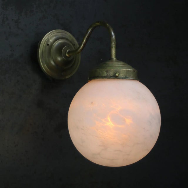 French White Marble Opaline Glass Brass Sconces Wall Lamp For Sale - Image 4 of 7