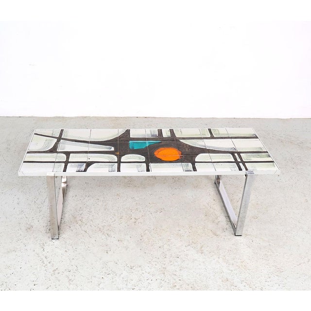 Vintage Chrome and Ceramic Tile Coffee Table from De Nisco, 1960s For Sale - Image 4 of 10