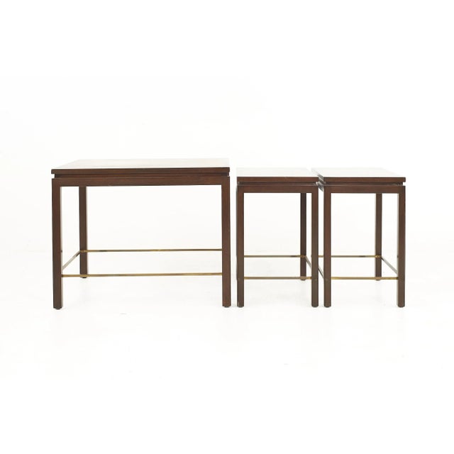 Wood Edward Wormley for Dunbar Mid Century Brass and Mahogany Nesting Table Set For Sale - Image 7 of 11