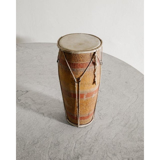Decorative Tribal Drum in Wood and Hide, 1890s For Sale - Image 4 of 5