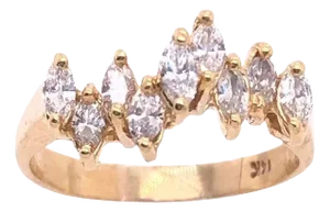 14 Karat Yellow Gold Wedding Bridal Ring With Marquise Diamonds