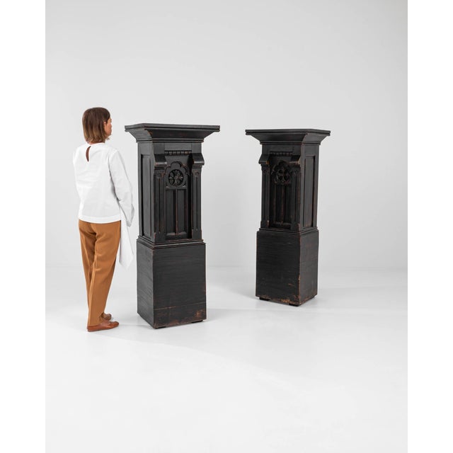 19th Century French Wooden Black Patinated Pedestals - A Pair For Sale - Image 17 of 18