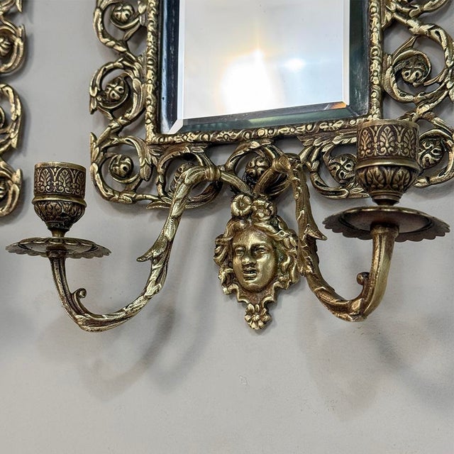 19th Century Italian Renaissance Cast Bronze Mirrored Wall Sconces - a Pair For Sale - Image 16 of 18