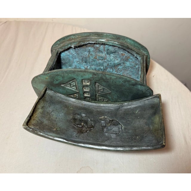 Share Large Antique Patinated Bronze Modernist Sculpture Figural Fish Dresser Box For Sale - Image 15 of 16