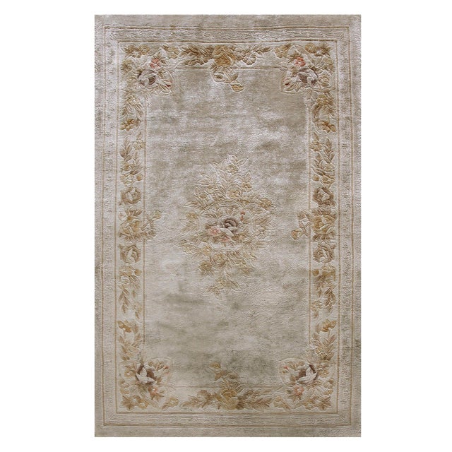 1980s Light Gray Floral Vintage Chinese Silk Rug 3' X 5'2" Handknotted Wool Carpet For Sale - Image 15 of 18