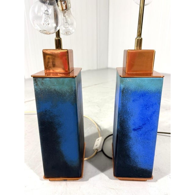Blue Large Blue Green Table Lamp Bases, 1960s, Set of 2 For Sale - Image 8 of 17