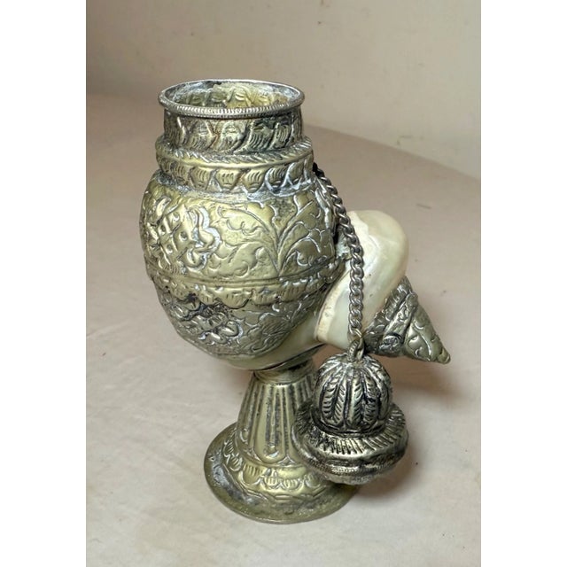 Antique Anglo Indian Tooled Silver Metal Mounted Nautilus Shell Lidded Cup Box For Sale - Image 9 of 13