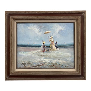Marie Charlot – Impressionist Seaside Figures, Original Oil Painting For Sale