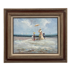 Marie Charlot – Impressionist Seaside Figures, Original Oil Painting