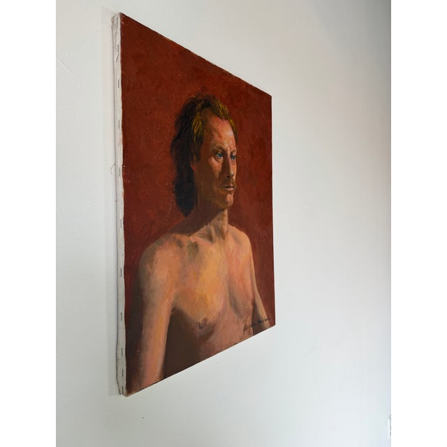 1970s Vintage Figurative Male Portrait Oil on Canvas Painting – Signed For Sale - Image 4 of 12