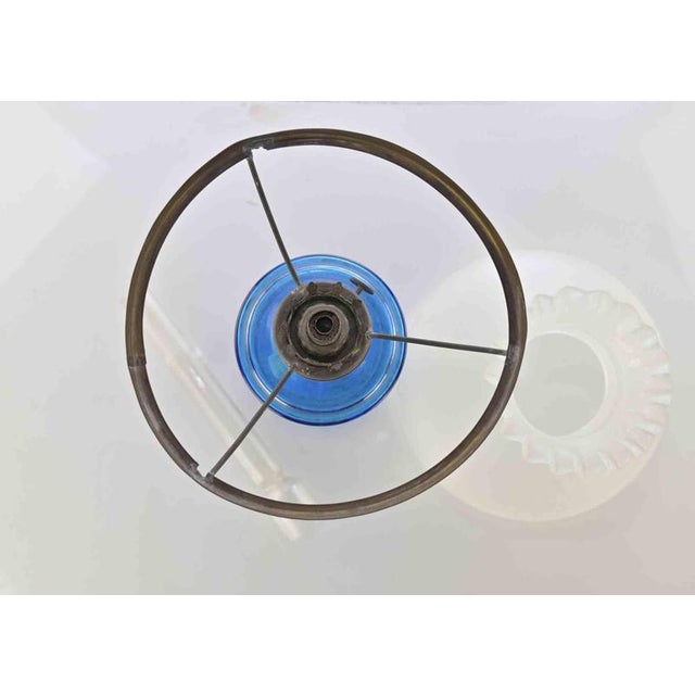 Antique Blue Glass Kerosene Lamp, Early 20th Century For Sale - Image 4 of 6