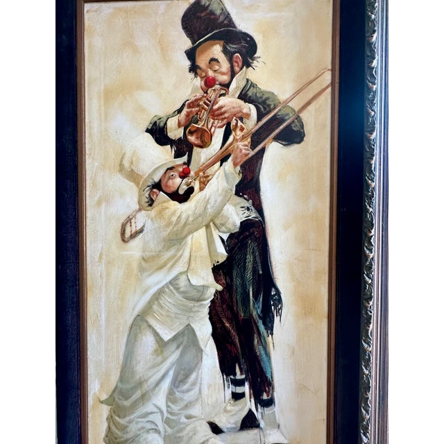 Original Framed Robert Owen Oil Painting Two Clowns Playing Instruments For Sale - Image 11 of 12