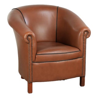 English Cowhide Leather Club Armchair For Sale
