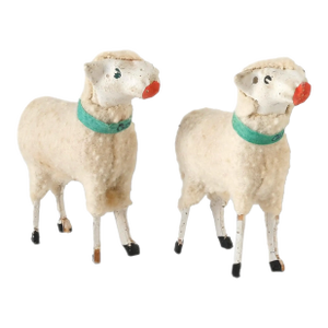 1940s German Wool Stick Leg Sheep, a Pair