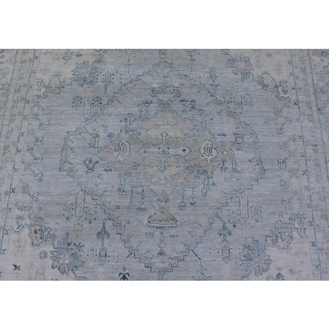 2020s Modern Oushak Rug by Keivan, Light Blue Tribal Medallion, 8'10 X 11'8 For Sale - Image 5 of 12