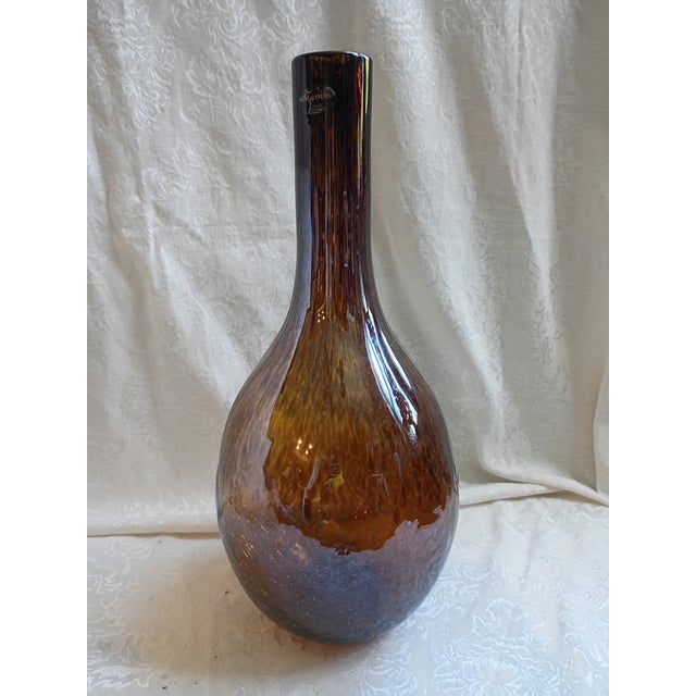 Auburn Vintage Murano Amber Crackle Glass Bottle Vase - 16" For Sale - Image 8 of 8