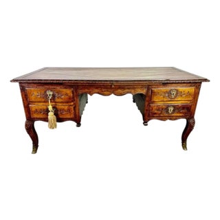 18th Century, French Walnut Leather Top Writing Table W/ Bronze Hardware For Sale