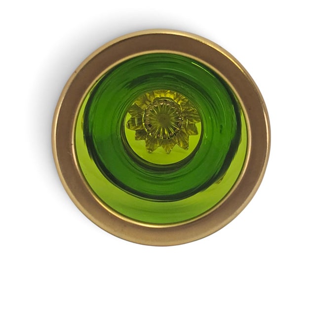 Lime Lime Green Art Glass Vase With Gilded Floral Pedestal, Neoclassical Revival For Sale - Image 8 of 8