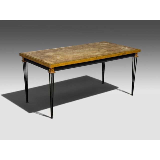 Jacques Quinet Style, Coffee Table, Gold Églomisé Glass, Iron, France, 1960s For Sale - Image 4 of 16