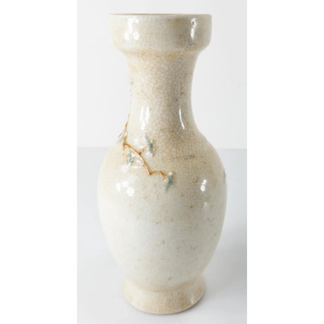 Chinoiserie Early 20th Century Chinese Beige Crackle Vase With Bird and Prunus Branch For Sale - Image 3 of 13