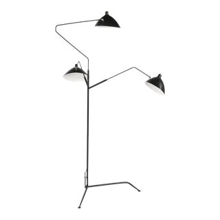Mid-Century Serge Mouille Style Black Three-Arm Mfl-3 Standing Floor Lamp For Sale