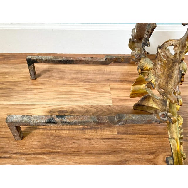 Late 19th Century 19th C. French Rococo Brass Andirons – A Pair – Gilded Age / European Antique For Sale - Image 5 of 12