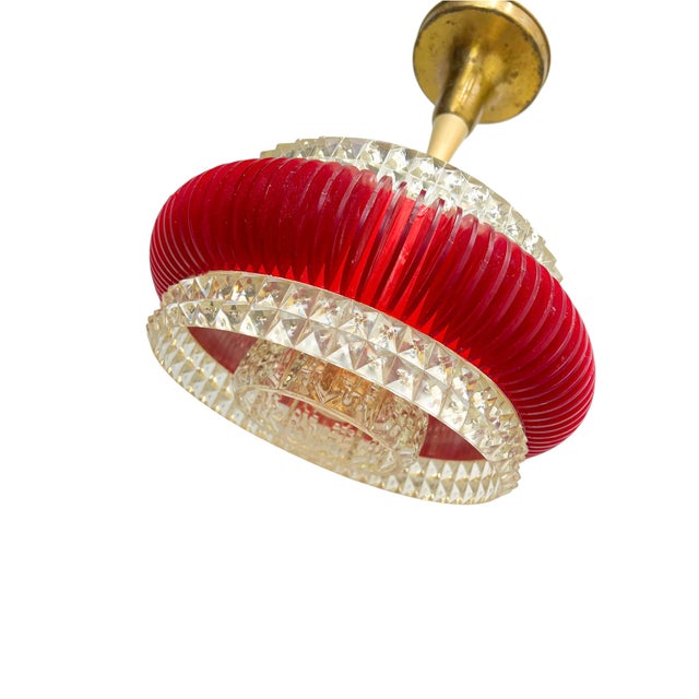 Red Vintage Pendant Lamp in Red and Clear Plastic with Glass Shade, 1970s For Sale - Image 8 of 11