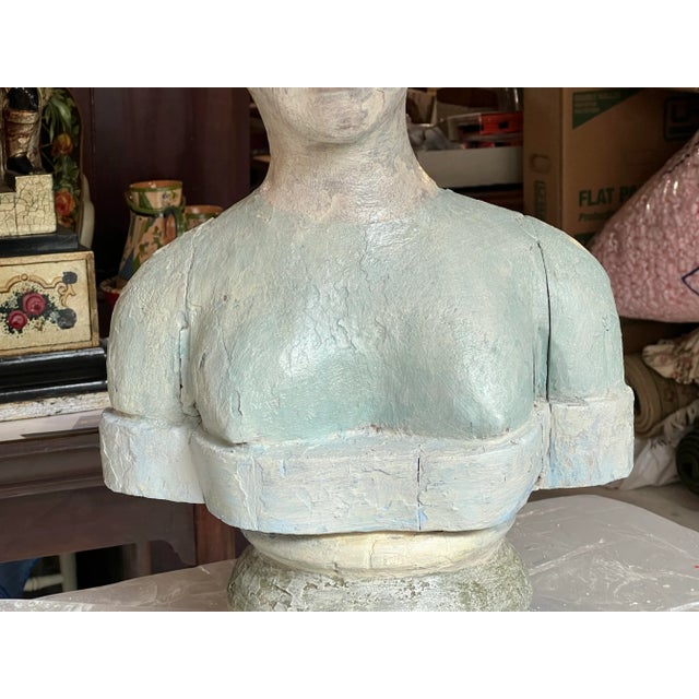 French French Indonesia Carved and Painted Wood Female Bust Figure For Sale - Image 3 of 10